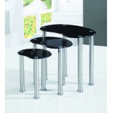 Tempo 3 darabos konzolasztal szett, fém, fekete edzett üveg/rozsdamentes acél, NORMAN