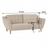 Tempo 3-személyes kanapé, szövet/fa, bézs, SCANDI