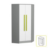 Tempo Akasztós szekrény polcokkal - sarok, szürke/fehér/zöld, PIERE P02