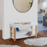 Tempo Cipősszekrény, fehér/bambusz, KARMEL