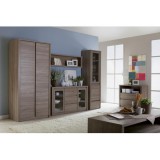 Tempo Komód dupla üvegajtós, 3- fiókos szekrény és három aljazattal, tölgyfa lefkas, MONTANA K2D