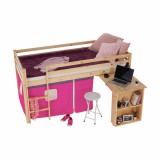 Tempo Kondela Ágy PC asztallal, fenyő fa/rózsaszín, 90x200, ALZENA