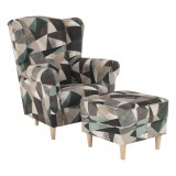 Tempo Kondela Füles fotel puffal, szövet barna-zöld minta, ASTRID