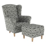 Tempo Kondela füles fotel puffal, szövet patchwork N1, ASTRID