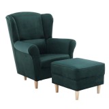 Tempo Kondela Füles fotel puffal, szövet smaragd, ASTRID