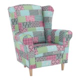 Tempo Kondela füles fotel, szövet patchwork, CHARLOT
