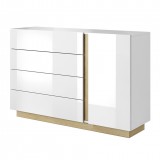 Tempo Kondela Komód, D4S, fehér, grandson tölgy/fehér magasfényű, CITY