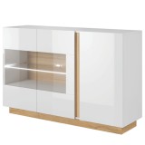 Tempo Kondela Komód üveggel, fehér/tölgy grandson/magasfényű fehér, CITY