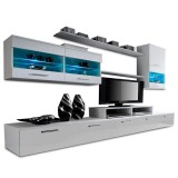 Tempo Kondela LEO nappali összeállítás LED világítással - fehér/extra magas fényű fehér