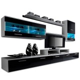 Tempo Kondela LEO nappali összeállítás LED világítással - fehér/extra magas fényű fekete