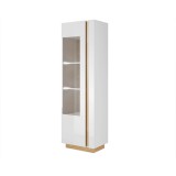 Tempo Kondela Magas vitrines szekrény 60, fehér/tölgy grandson/magasfényű fehér, CITY
