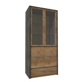 Tempo Kondela MONTANA W2D - Vitrines szekrény - tölgy lefkas sötét/smooth szürke