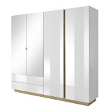Tempo Kondela Szekrény tükörrel, fehér/grandson tölgy/fehér magasfényű, CITY