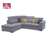 Tempo Sarok kanapé, szürke anyag/szines párnák, bal, GRANDE