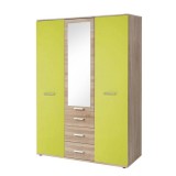 Tempo Szekrény 3-ajtós,  sonoma tölgyfa/zöld, EMIO 01 TÍPUS