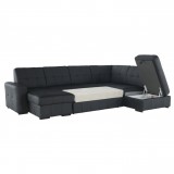 Tempo U alakú ülőgarnitúra, bőr Yak fekete, jobbos, TREK ROH U