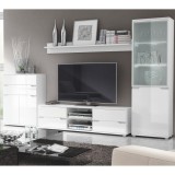 Tempo Vitrines szekrény LED világítással, fehér/fehér extra magasfényű, ADONIS AS 10