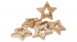 Természetes fa szeletek csillag kontúr szett 6 db