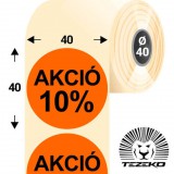 Tezeko 40 mm-es kör, papír címke, fluo narancs színű, Akció 10% felirattal (1000 címke/tekercs)