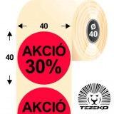 Tezeko 40 mm-es kör, papír címke, fluo piros színű, Akció 30% felirattal (1000 címke/tekercs)