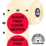 Tezeko 40 mm-es kör, papír címke, fluo piros színű, Cukormentes felirattal (1000 címke/tekercs)