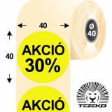Tezeko 40 mm-es kör, papír címke, fluo sárga színű, Akció 30% felirattal (1000 címke/tekercs)