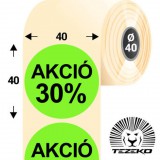 Tezeko 40 mm-es kör, papír címke, fluo zöld színű, Akció 30% felirattal (1000 címke/tekercs)