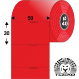 Tezeko Polccímke 50 mm * 30 mm-es, perforált, termál, vezérlőlyukkal, piros színű (1000 db/tekercs)