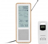 Thomson WS102TWH, 15 W, DCF, FM, Bluetooth 5.4, Fehér-Fa, Bluetooth hangszóró rádióval és időjárás állomással