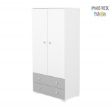 Timba Erik kétajtós kétfiókos állószekrény ezüst-fehér