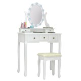 Timeless Tools Tükrös fésülködő asztal párnázott székkel, Hollywood - fehér