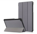 Tok álló, bőr hatású (aktív FLIP, oldalra nyíló, TRIFOLD asztali tartó funkció) SZÜRKE [Samsung Galaxy Tab A 8.0 LTE (2019) SM-T295]