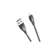 Töltő és adatkábel USB/Lightning csatlakozóval 2.4A 1.2 méter Hoco U56 Metal Armor grafit