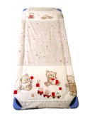 Töltött gumifüles derékalj bézs maci játékokkal mintás 55x130cm / 58x133 cm ágyra