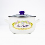 TOO Belly Bon Apetit Lábas üveg fedővel Ø22cm 4,8L - Fehér/Mintás