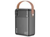 Tracer PRIME-V8, 80 000 mAh, QC 22.5W, PD 20W, USB Type-C, Fekete, Hordozható akkumulátor