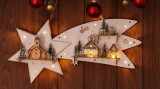 Tracon CHRBSTWW13WW LED karácsonyi csillag tájképpel, fehér, fa, elemes Timer 6+18h,13LED, 3000K, 2xAA