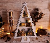 Tracon CHRBTRWW13WW LED karácsonyi fenyő tájképpel, fehér, fa, elemes Timer 6+18h,13LED, 3000K, 2xAA