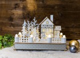 Tracon CHRWHW12WW LED karácsonyi házikó, fa, fehér, elemes Timer 6+18h,12LED, 3000K, 2xAA