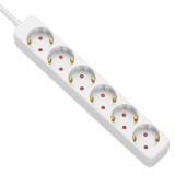 TRACON HE61 Hordozható elosztósáv, normál, fehér 6xSCHUKO, 1,5m, max.16A, 250VAC, 3680W, 3x1mm2, H05VV-F