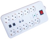 TRACON HNKTM10-3M-KT Négyzetes10-es elosztó kapcsolóval+túlfesz+ túláram+koax+tel 10×SCHUKO, 3m, max.16A, 250VAC, 3680W, H05VV-F