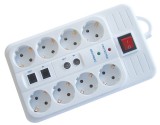 TRACON HNKTM8-3M-KT Négyzetes 8-as elosztó kapcsolóval+túlfesz+ túláram+koax+tel 8×SCHUKO, 3m, max.16A, 250VAC, 3680W, H05VV-F