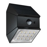 TRACON LSCB2W Napelemes LED fali világítótest mozgásérzékelővel, fekete 2 W, 4000 K, 300 lm, IP65, 3,7 V, 1,2 Ah