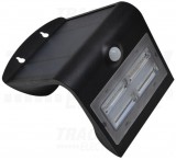 TRACON LSLBB3W Napelemes LED fali világítótest mozgásérzékelővel, fekete 3,2 W, 4000 K, 400 lm, IP65, 3,7 V, 2 Ah