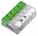 TRACON RVONK5 Csavar nélküli vezetékösszekötő, nyitható átlátszó 0,2-2,5mm2, 24A, 450VAC 5P