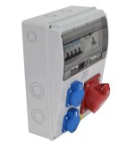 TRACON TDB10-11MV Csatlakozó doboz védelemmel, vezetékezett, készre szerelt Prot.:RCCB,MCB,Out:2×SCHUKO+1×32A(3P+N+E)