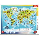 Trefl Világtérkép állatokkal 25 db-os keretes puzzle (31340) (T31340) - Kirakós, Puzzle
