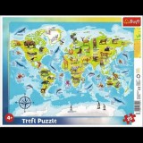 Trefl Világtérkép Állatokkal 25 db-os Keretes Puzzle - Lányoknak és Fiúknak, 4 éves kortól (31340 TREFL)