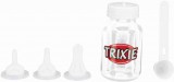 Trixie szilikon cumi szett kiskutyáknak és kiscicáknak (3 db eltérő méretű és kialakítású szilikon cumifej | 10 ml-es mérőkanál | 120 ml űrtartalmú cumisüveg)