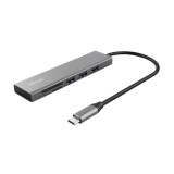 Trust 24191 Halyx 3 x USB A 3.0, micro-SD, SD, USB-C Ezüst USB Hub és kártyaolvasó